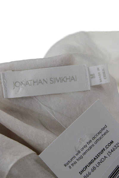 Jonathan Simkhai Women White V-Neck Tencel Blouse Short Sleeve Size M