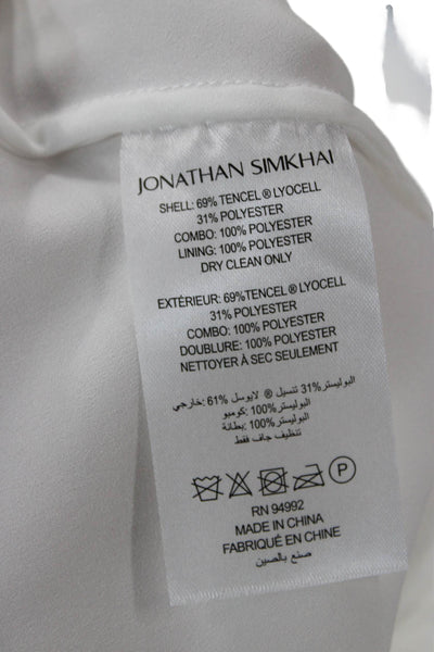 Jonathan Simkhai Women White V-Neck Tencel Blouse Short Sleeve Size M