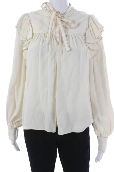 Ulla Johnson Womens Basic Viscose Ivory High Neck Long Sleeve Blouse Size 6