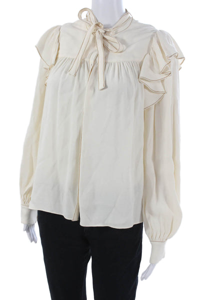 Ulla Johnson Womens Basic Viscose Ivory High Neck Long Sleeve Blouse Size 6