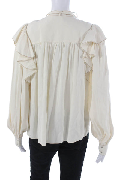 Ulla Johnson Womens Basic Viscose Ivory High Neck Long Sleeve Blouse Size 6