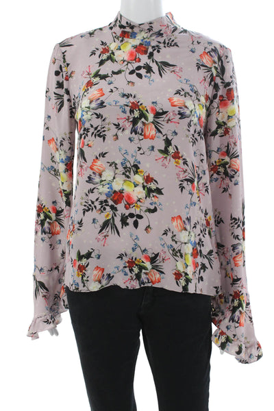 Erdem Womens Basic Silk Floral High Neck Long Sleeve Blouse Button Size 8