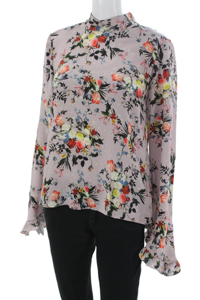 Erdem Womens Basic Silk Floral High Neck Long Sleeve Blouse Button Size 8