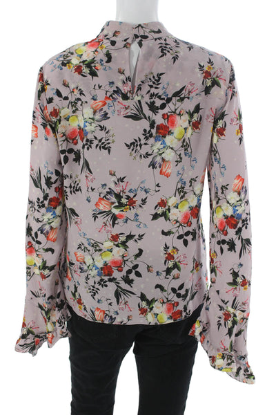 Erdem Womens Basic Silk Floral High Neck Long Sleeve Blouse Button Size 8
