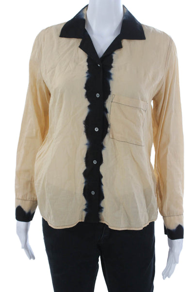 J Crew Womens Button-Up Collared Colorblock Beige Cotton Top Size 2