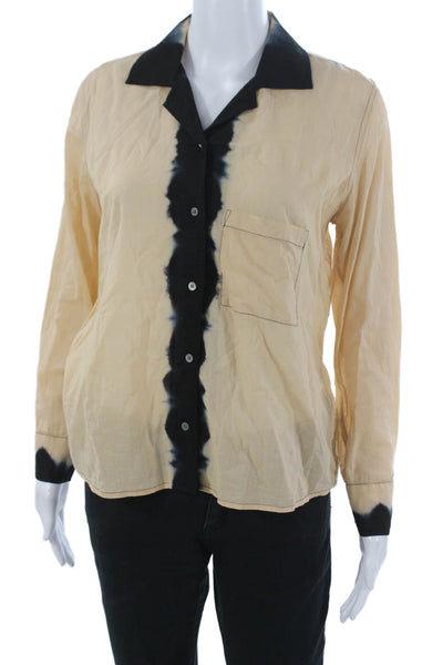 J Crew Womens Button-Up Collared Colorblock Beige Cotton Top Size 2