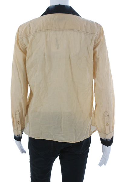 J Crew Womens Button-Up Collared Colorblock Beige Cotton Top Size 2