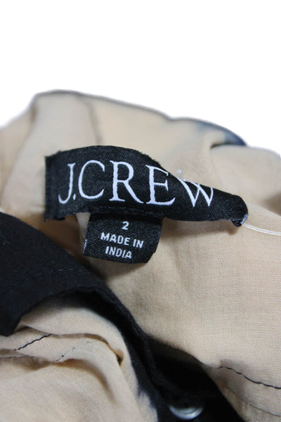 J Crew Womens Button-Up Collared Colorblock Beige Cotton Top Size 2