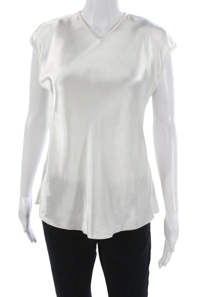 Forte_Forte Womens Basic Acetate V-Neck Sleeveless Blouse White Size 2