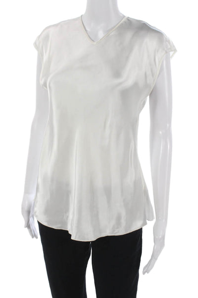 Forte_Forte Womens Basic Acetate V-Neck Sleeveless Blouse White Size 2