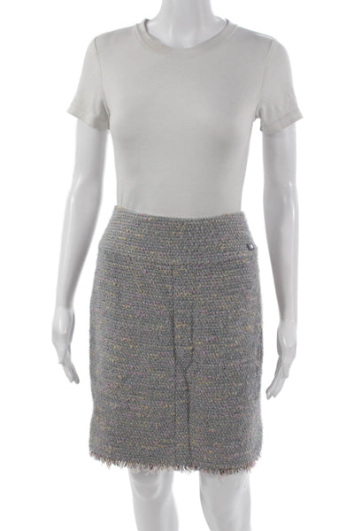 Chanel Womens Straight Pencil Wool Knee Length Skirt Gray Size 38