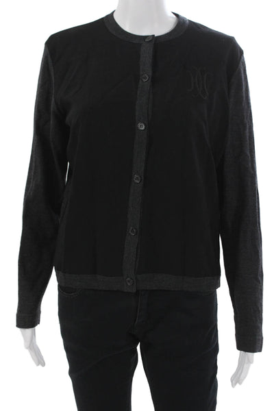 Hermes Womens Basic Black Wool Button-Up Round Neck Long Sleeve Sweater Size M