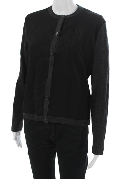 Hermes Womens Basic Black Wool Button-Up Round Neck Long Sleeve Sweater Size M