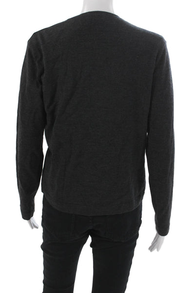 Hermes Womens Basic Black Wool Button-Up Round Neck Long Sleeve Sweater Size M