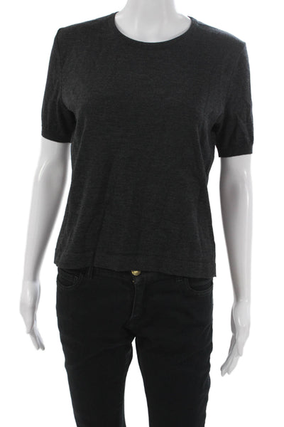 Hermes Womens Basic Black Wool Button-Up Round Neck Long Sleeve Sweater Size M