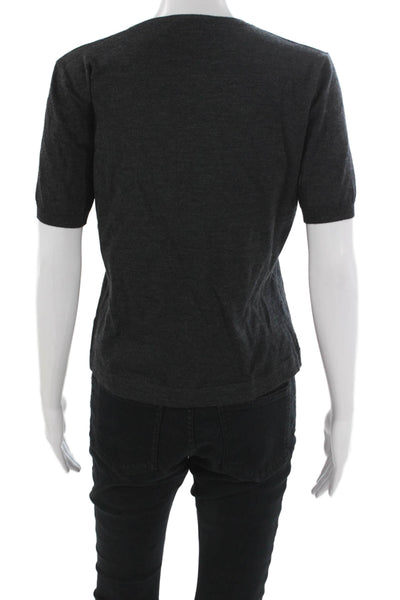 Hermes Womens Basic Black Wool Button-Up Round Neck Long Sleeve Sweater Size M
