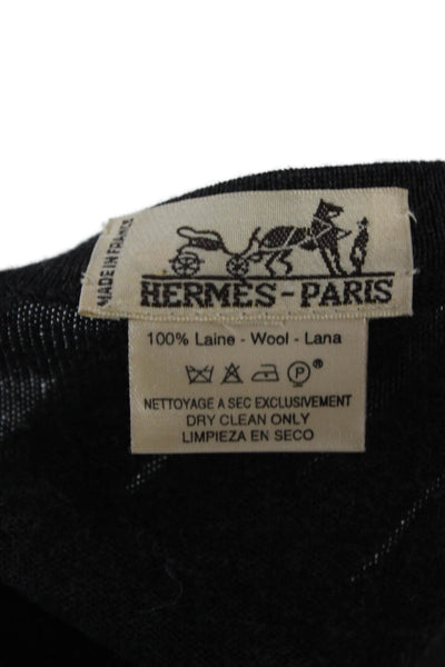 Hermes Womens Basic Black Wool Button-Up Round Neck Long Sleeve Sweater Size M