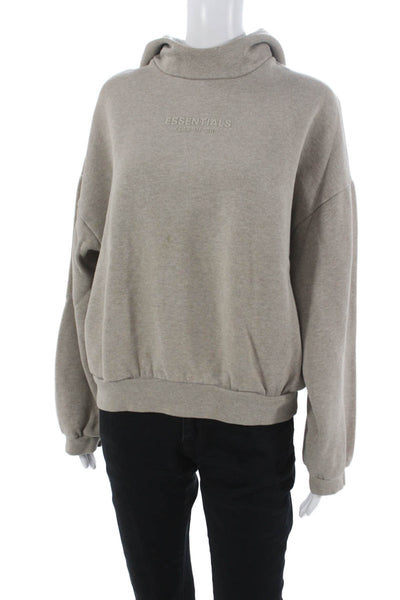 Essentials Unisex Pullover Hoodie High Neck Cotton Blend Beige Size XS