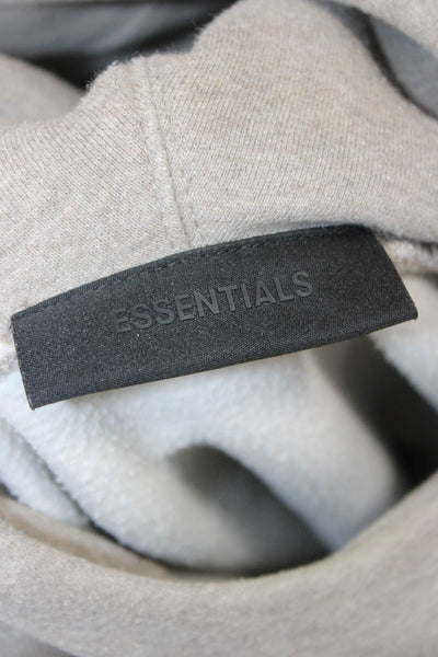 Essentials Unisex Pullover Hoodie High Neck Cotton Blend Beige Size XS