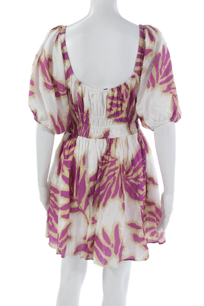 Tanya Taylor Women Mini Floral Cotton Square Neck Short Sleeve Dress Size M