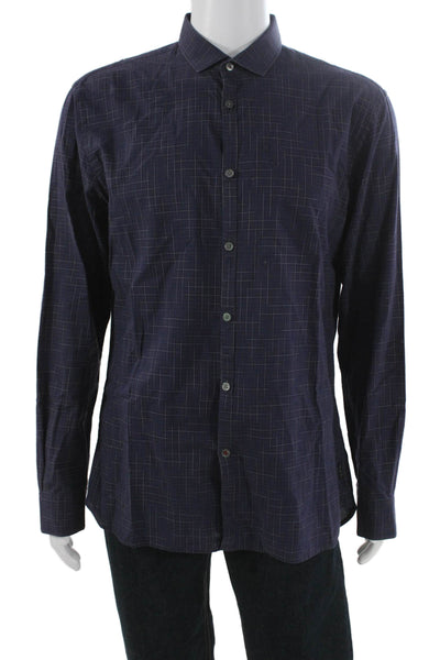 John Varvatos Star USA Mens Striped Long Sleeve Button-Down Shirt Blue Size L
