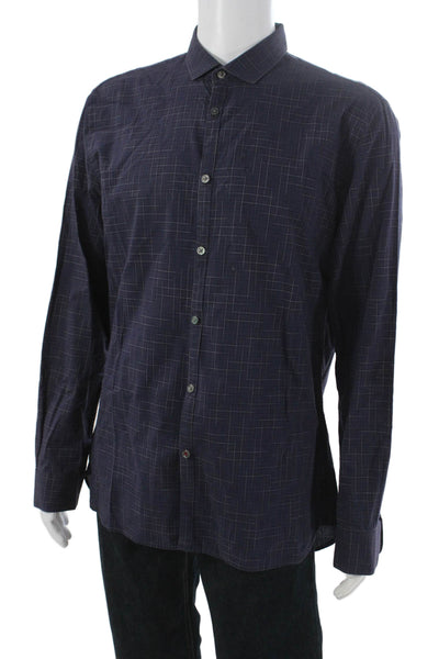 John Varvatos Star USA Mens Striped Long Sleeve Button-Down Shirt Blue Size L