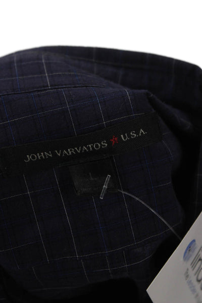 John Varvatos Star USA Mens Striped Long Sleeve Button-Down Shirt Blue Size L