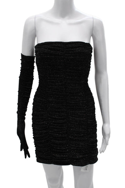 SAULEE Women Bodycon Strapless Black Polyester Dress Size 4