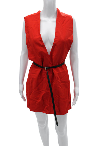 Sportmax Women Red V-Neck Sleeveless Mini Dress Polyester Blend Zip Size S