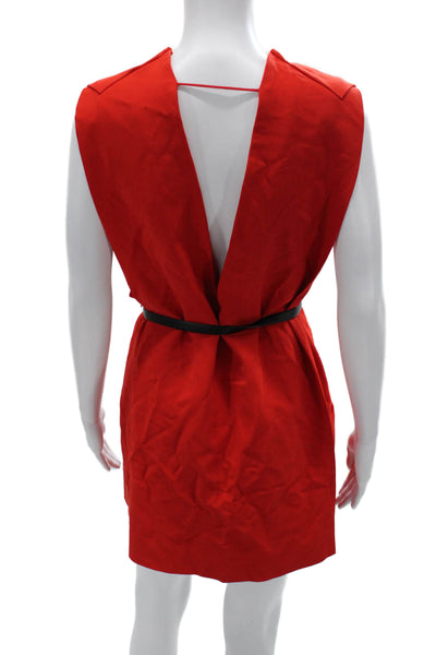 Sportmax Women Red V-Neck Sleeveless Mini Dress Polyester Blend Zip Size S