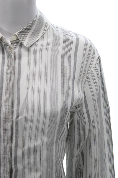 Lafayette 148 New York Women Linen Striped Collared Button-Up White Size L