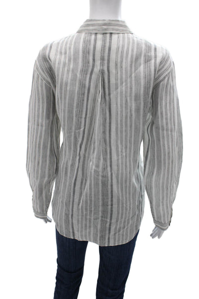 Lafayette 148 New York Women Linen Striped Collared Button-Up White Size L