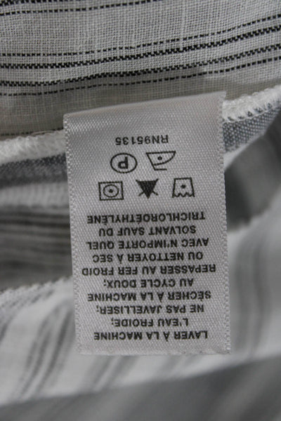 Lafayette 148 New York Women Linen Striped Collared Button-Up White Size L