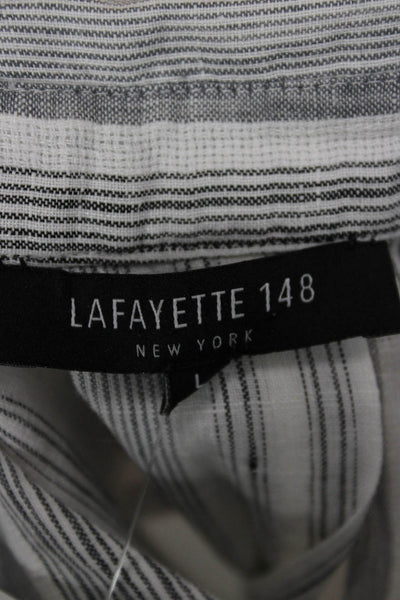 Lafayette 148 New York Women Linen Striped Collared Button-Up White Size L