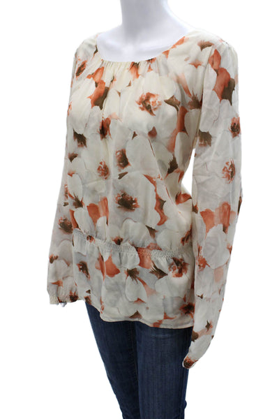 St. John Womens Silk Floral Tunic Blouse Boat Neck Long Sleeve Size 16