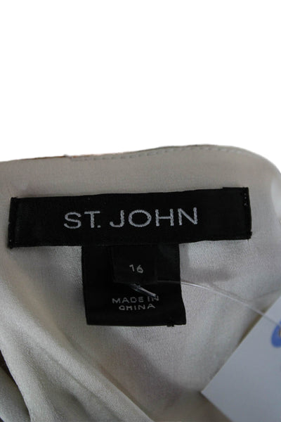 St. John Womens Silk Floral Tunic Blouse Boat Neck Long Sleeve Size 16