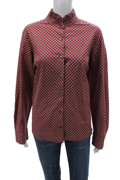 Pendleton Women Red Check Collared Button-Up Cotton Blouse Long Sleeve Size 18