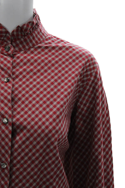Pendleton Women Red Check Collared Button-Up Cotton Blouse Long Sleeve Size 18