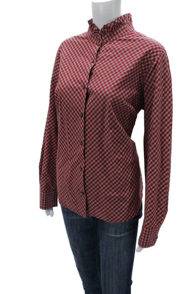 Pendleton Women Red Check Collared Button-Up Cotton Blouse Long Sleeve Size 18