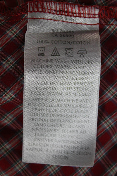 Pendleton Women Red Check Collared Button-Up Cotton Blouse Long Sleeve Size 18