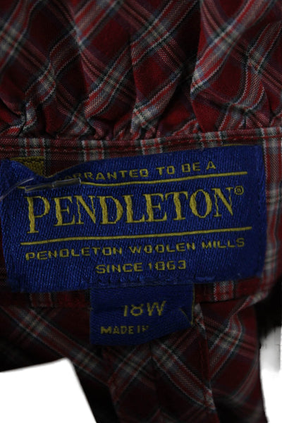 Pendleton Women Red Check Collared Button-Up Cotton Blouse Long Sleeve Size 18