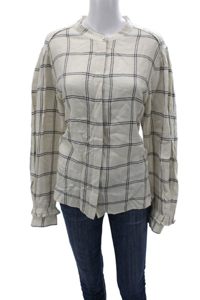 Kobi Halperin Women Beige Plaid Viscose Collared Long Sleeve Blouse Size 2XL