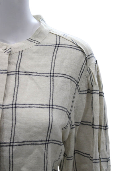 Kobi Halperin Women Beige Plaid Viscose Collared Long Sleeve Blouse Size 2XL