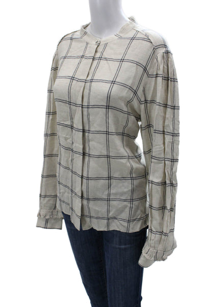 Kobi Halperin Women Beige Plaid Viscose Collared Long Sleeve Blouse Size 2XL