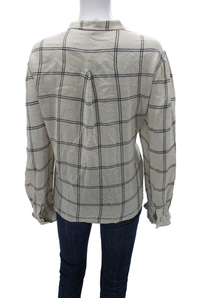 Kobi Halperin Women Beige Plaid Viscose Collared Long Sleeve Blouse Size 2XL