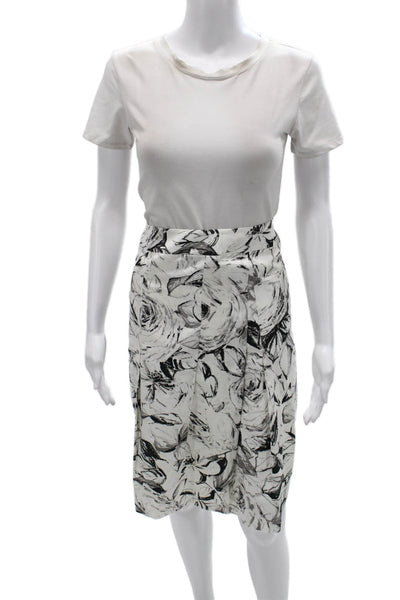 Akris Punto Women Wrap Skirt White Floral Polyester Knee Length Zip Size 12