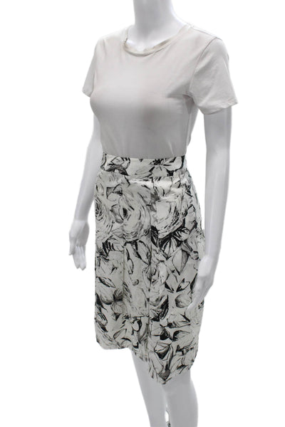 Akris Punto Women Wrap Skirt White Floral Polyester Knee Length Zip Size 12