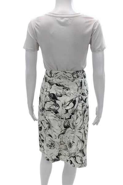 Akris Punto Women Wrap Skirt White Floral Polyester Knee Length Zip Size 12