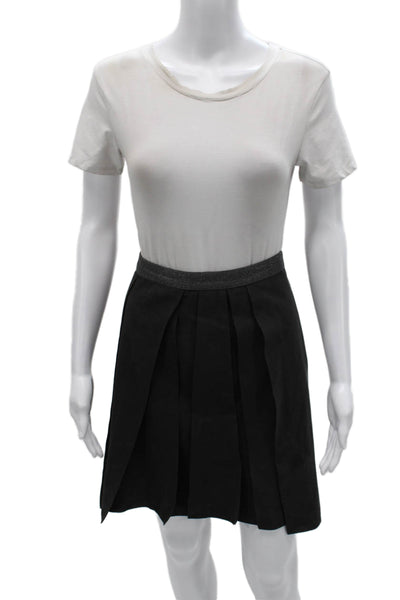 Brunello Cucinelli Womens Pleated Wool Knee Length Skirt Black Zip Size 10