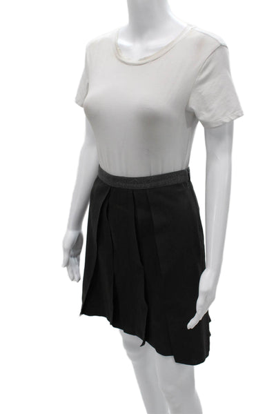 Brunello Cucinelli Womens Pleated Wool Knee Length Skirt Black Zip Size 10